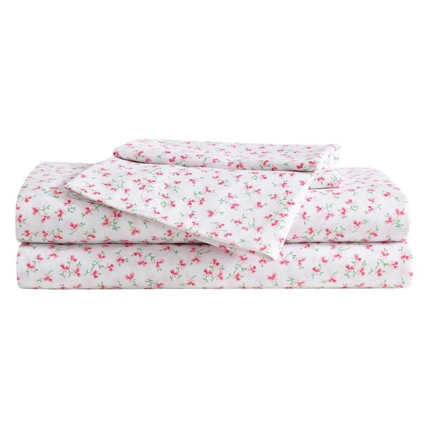 BETSEY JOHNSON Ballet Floral 4-Piece White/Pink Microfiber King Sheet Set