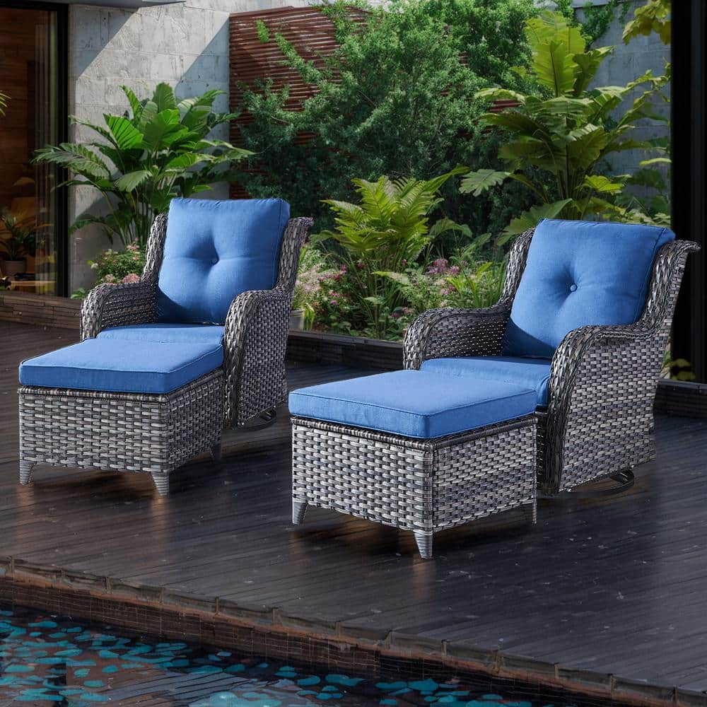 Arcline 4-Piece Gray Wicker Outdoor Swivel Glider with Blue Cushions and Rocking Chairs for Patio or Garden price history on PriceWatchPro