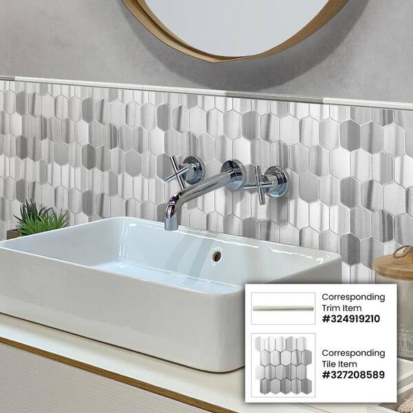 Apollo Tile 10-Pack Light Gray 1-in x 12-in Marble Pencil Tile (0.667-sq. ft/ Carton)