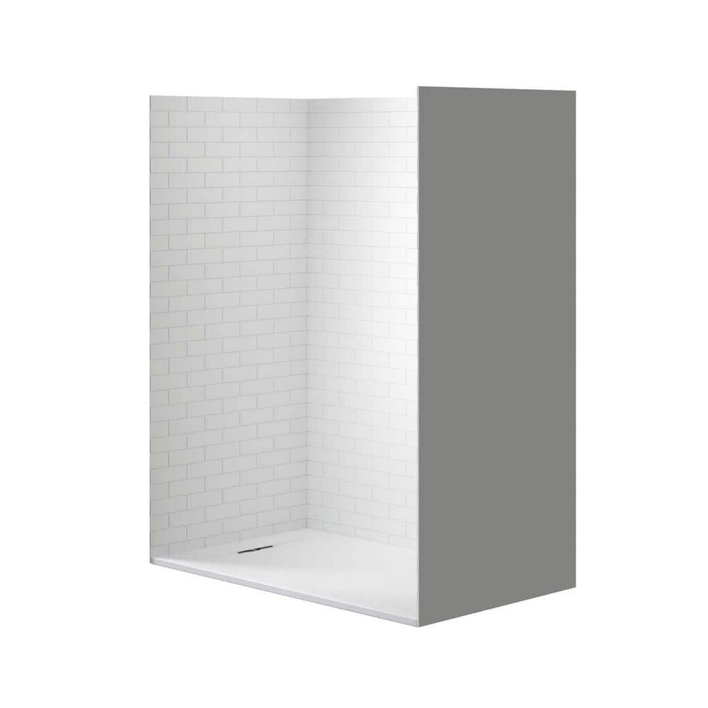 60'' White Smooth Surface Alcove Shower Kit with Brushed Nickel Trim