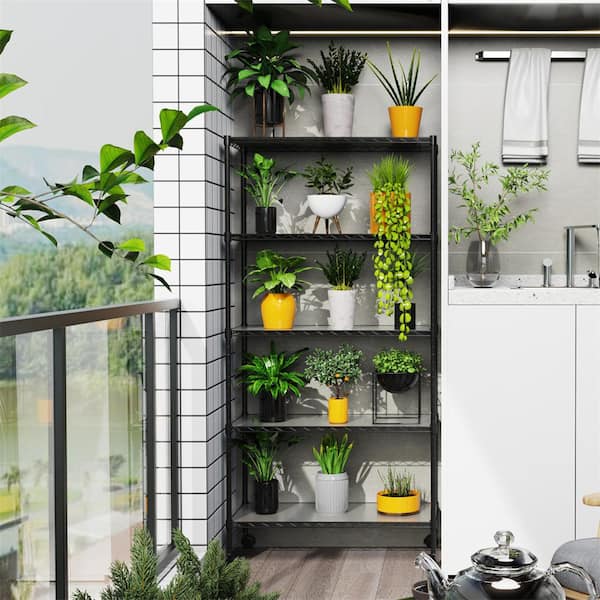 GQB 5-Tier Heavy Duty Garage Storage Racks in Black with Wheels, Metal Shelving, Height Adjustable, 750 lbs. - 30 x 14 x 60