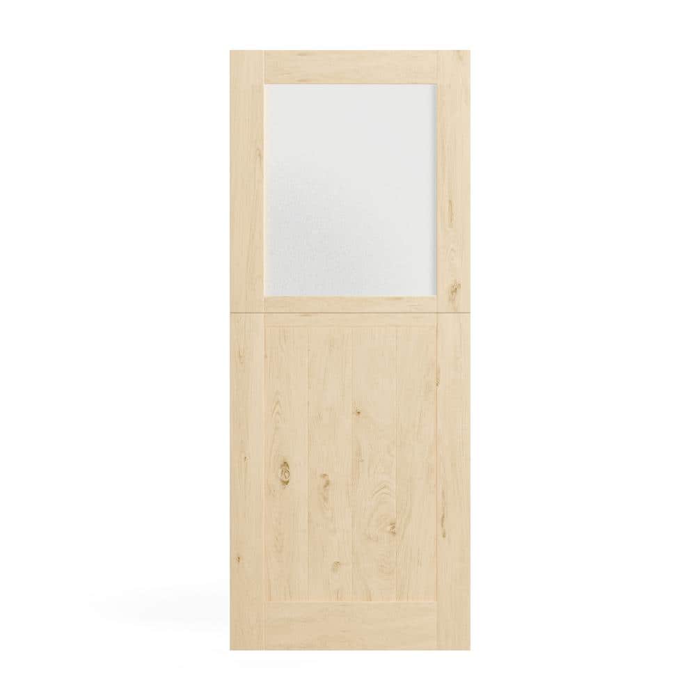 32 in. x 80 in. Natural Pine Interior Dutch Door with Frosted Glass
