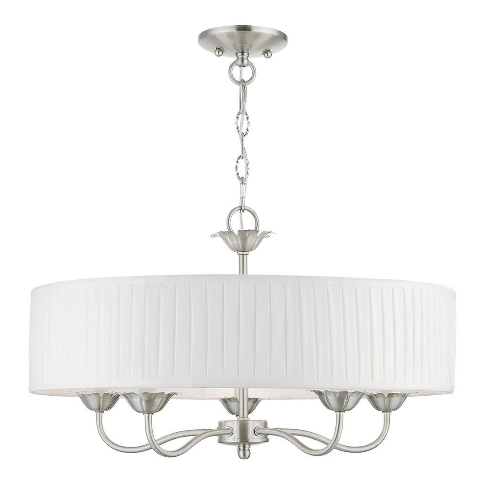Edinburgh Transitional 5-Light Brushed Nickel Drum Pendant with Pleated Shade