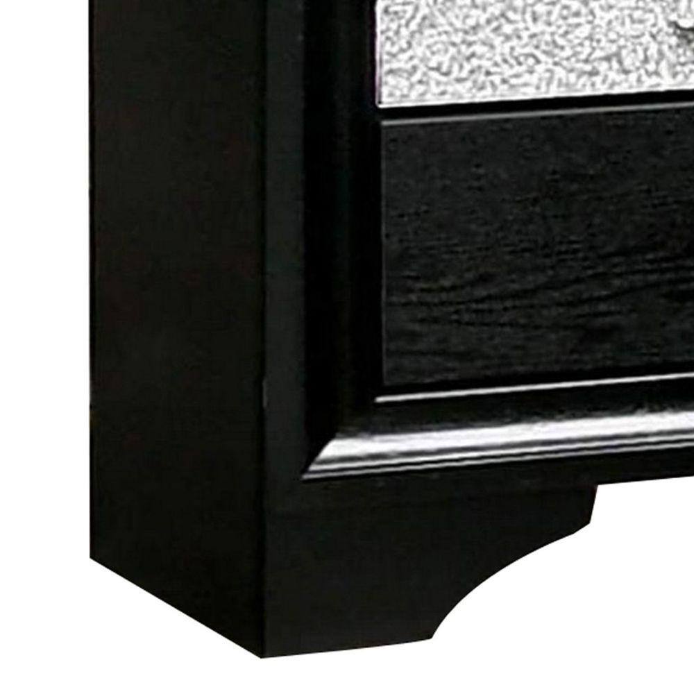 Black 2-Drawer Nightstand with Silver Trim Accent