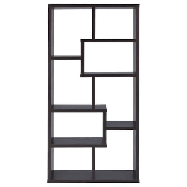 Theo 70.75 in. Tall Cappuccino Wood 10-Shelf Geometric Accent Bookcase