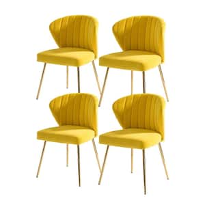 Olinto Modern Yellow Velvet Channel Tufted Side Chair with Metal Legs (Set of 4)