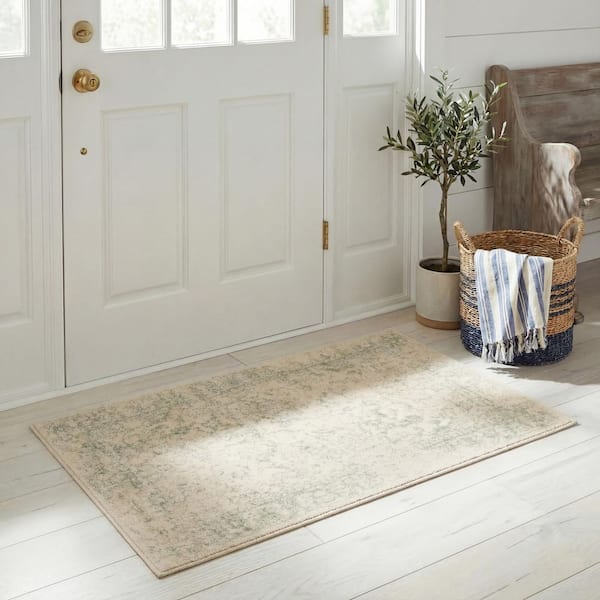 Adirondack Ivory/Sage Doormat 3 ft. x 4 ft. Border Area Rug