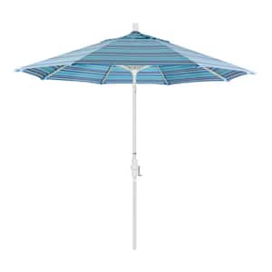 9 ft. Matted White Aluminum Market Patio Umbrella with Collar Tilt Crank Lift in Dolce Oasis Sunbrella