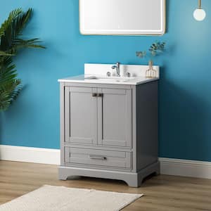 30 in. W x 22 in. D x 35.6 in. H One Sink Bath Vanity in Grey with White Marble Top Sink
