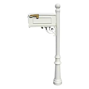 Lewiston Mailbox Collection with Post, Decorative Fluted Base and Ball Finial in White