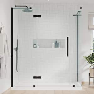 Tampa 60 in. L x 36 in. W x 75 in. H Corner Shower Kit with Pivot Frameless Shower Door in Black and Shower Pan