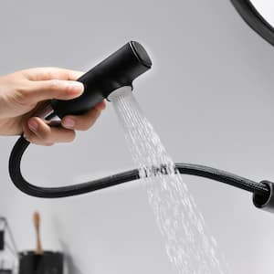 Single Handle Single-Hole Pull-Out Spout Bathroom Faucet with Adjustable Height in Matte Black