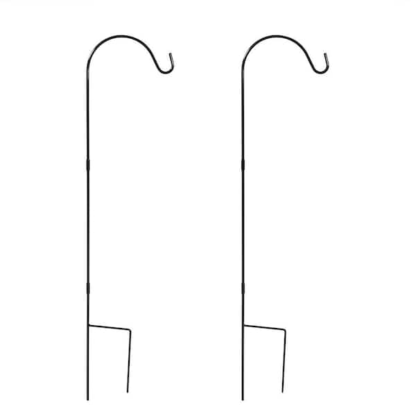 Sunnydaze 48 in. Black Powder-Coated Steel Single Shepherd Hook (Set of 2)