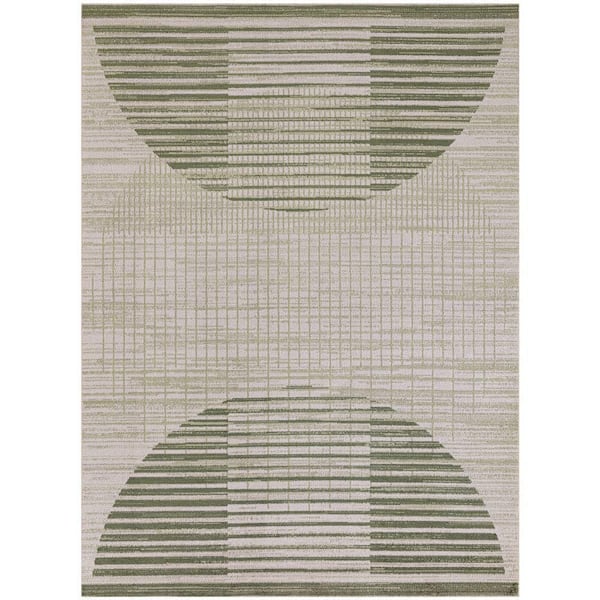 Astra Machine Washable Ivory Olive 5 ft. x 7 ft. Graphic Contemporary Area Rug
