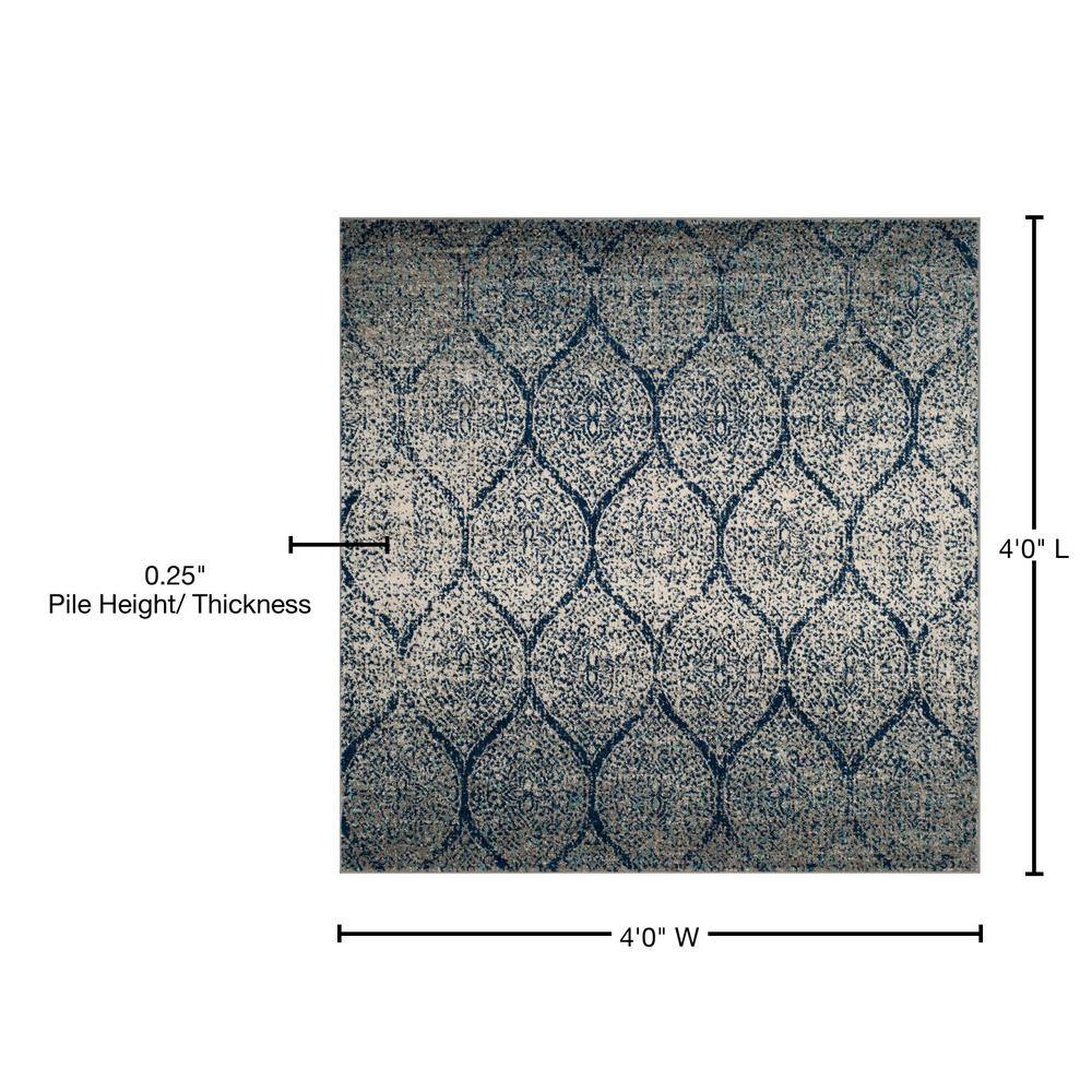 Navy and Silver Damask Square Synthetic Area Rug