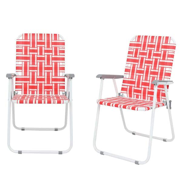 TIRAMISUBEST Red and White Metal Folding Beach Chairs (2-Pack