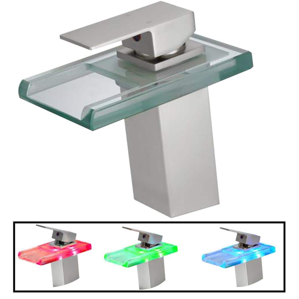 Modern Single Handle Single Hole 3.5 GPM Waterfall Bathroom Faucet with LED
