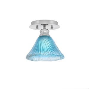 Albany 1-Light 7 in. Brushed Nickel Semi-Flush with Teal Crystal Glass Shade