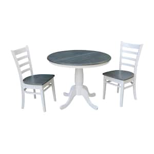 Laurel 3-Piece 36 in. White/Heather Gray Extendable Solid Wood Dining Set with Emily Chairs
