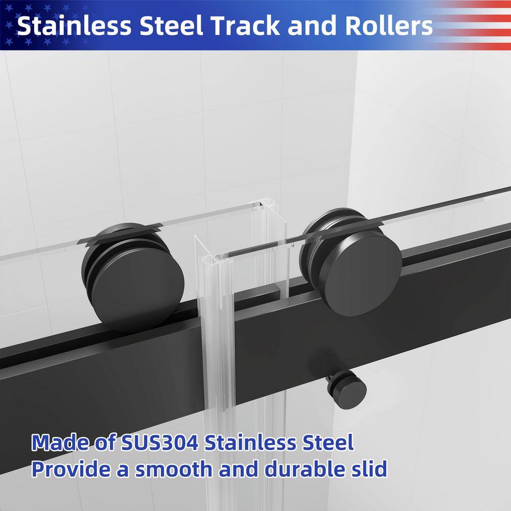 Matte Black Frameless Sliding Shower Door with Tempered Glass