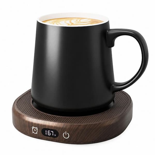 14 oz. White Ceramic Coffee Mug and Electric Beverage Warmer Set with 4-Temperature Settings for Desk