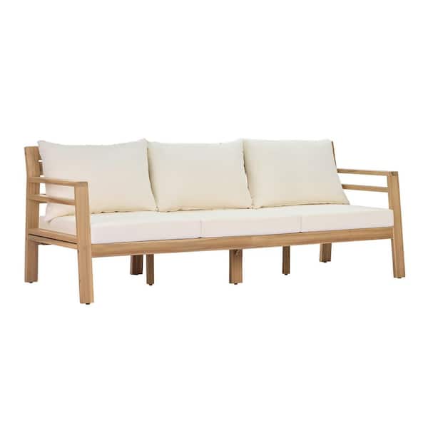 Limed Oak 2-Piece Aluminum Outdoor Couch with Gray Cushions All