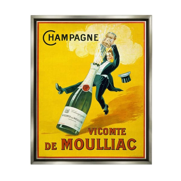 The Stupell Home Decor Collection Illustration Champagne Vicomte de Moulliac Pop Bottle by Marcus Jules Floater Frame Drink Wall Art Print 21 in. x 17 in.