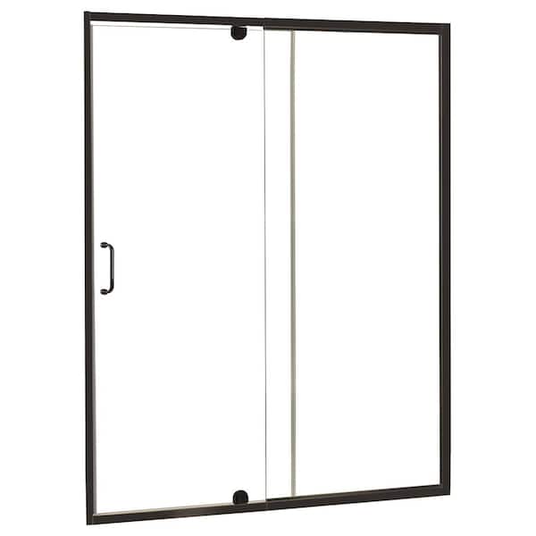 CRAFT + MAIN Cove 60 in. W x 69 in. H Semi-Frameless Pivot Shower Door and Fixed Panel in Oil Rubbed Bronze with C-Handle and Knob