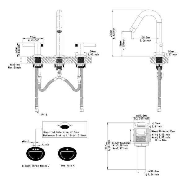 8 in. Widespread Double Handle Bathroom Faucet with Drain Kit Included and Spot Resistant in Brushed Nickel