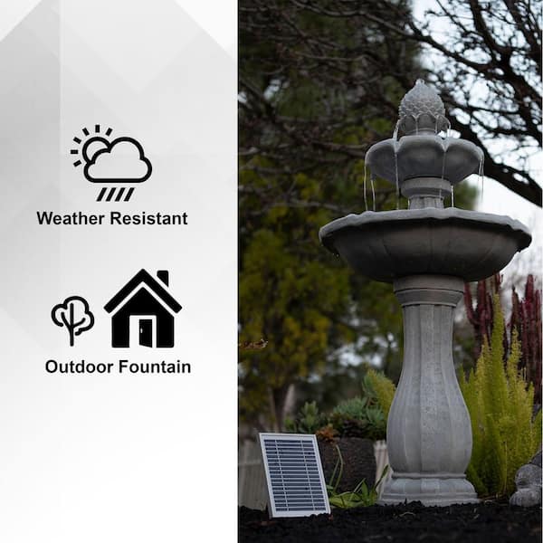 XBrand 44 in. White 2-Tier Solar Water Fountain with Auto Shut-Off Pump - Outdoor Garden Decor