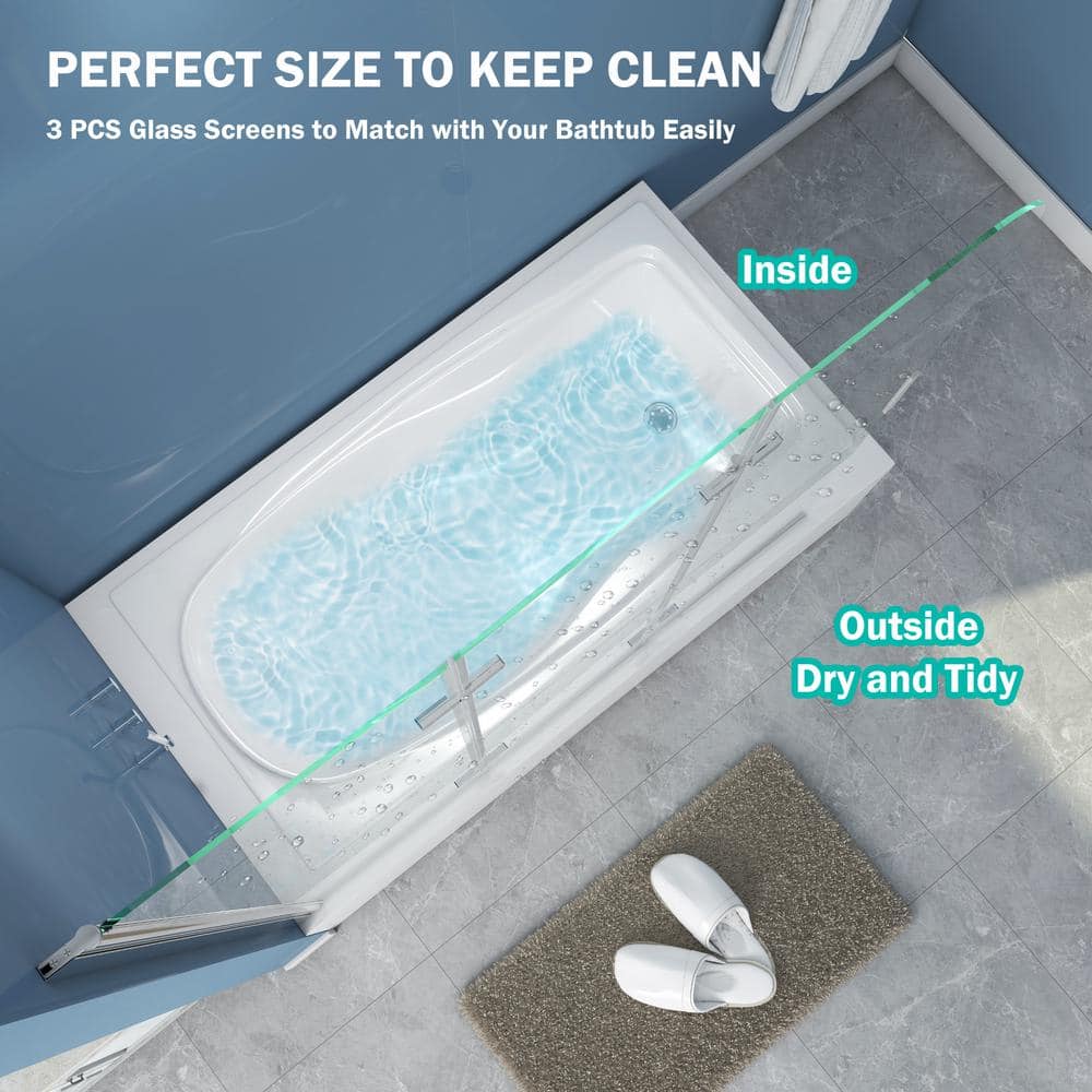 51'' W x 59'' H Frameless Clear Tempered Glass Tub Door