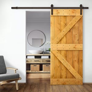42 in. x 84 in. Distressed K Series Colonial Maple DIY Solid Pine Wood Interior Sliding Barn Door with Hardware Kit