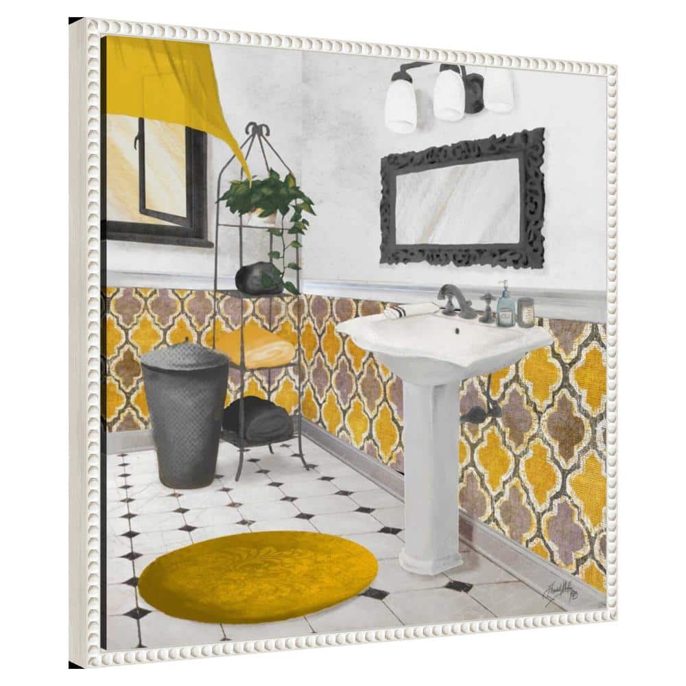 Yellow and Gray Bathroom Framed Canvas Wall Art