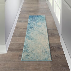 Passion Navy Light Blue 2 ft. x 8 ft. Abstract Contemporary Kitchen Runner Area Rug