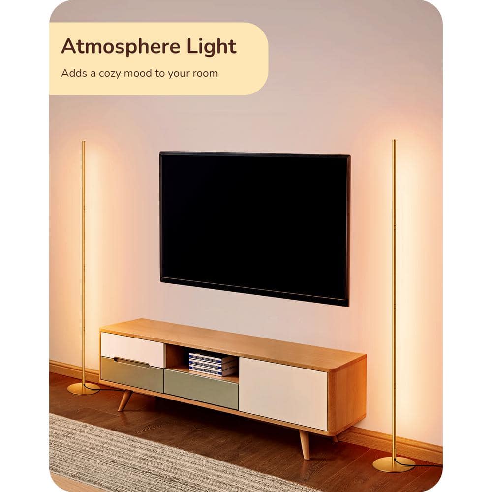 57" Gold Metal LED Corner Floor Lamp with Warm White Light