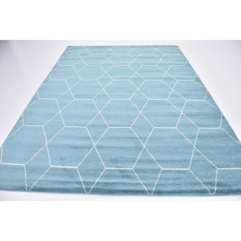 Light Blue and Ivory Trellis 8'x10' Easy-Care Synthetic Rug