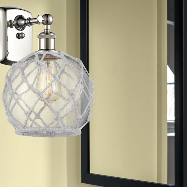 Farmhouse Rope 1-Light Polished Nickel Wall Sconce with Clear Glass Shade