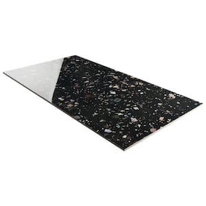 Adorn Black Multicolor 4 in. x 0.41 in. Terrazzo Look Polished Porcelain Floor and Wall Tile Sample