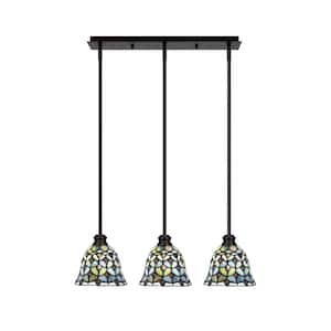 Albany 60-Watt 3-Light Espresso Linear Pendant Light with Crescent Art Glass Shades and No Bulbs Included
