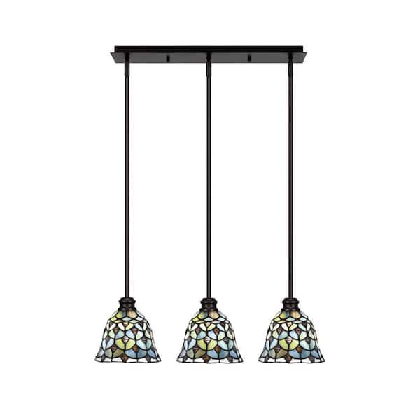 Unbranded Albany 60-Watt 3-Light Espresso Linear Pendant Light with Crescent Art Glass Shades and No Bulbs Included
