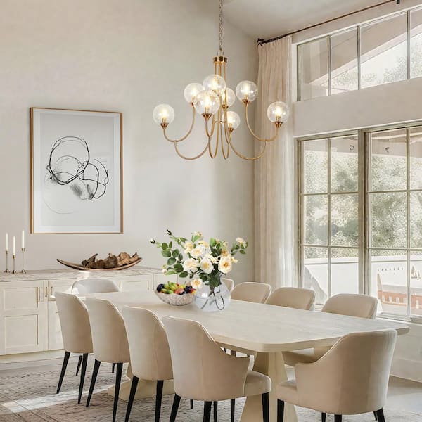 Lunary 36.6 in. Modern Chandelier Brass 8-Light Candlestick Tiered High Ceiling Light with Crackle Glass Globes