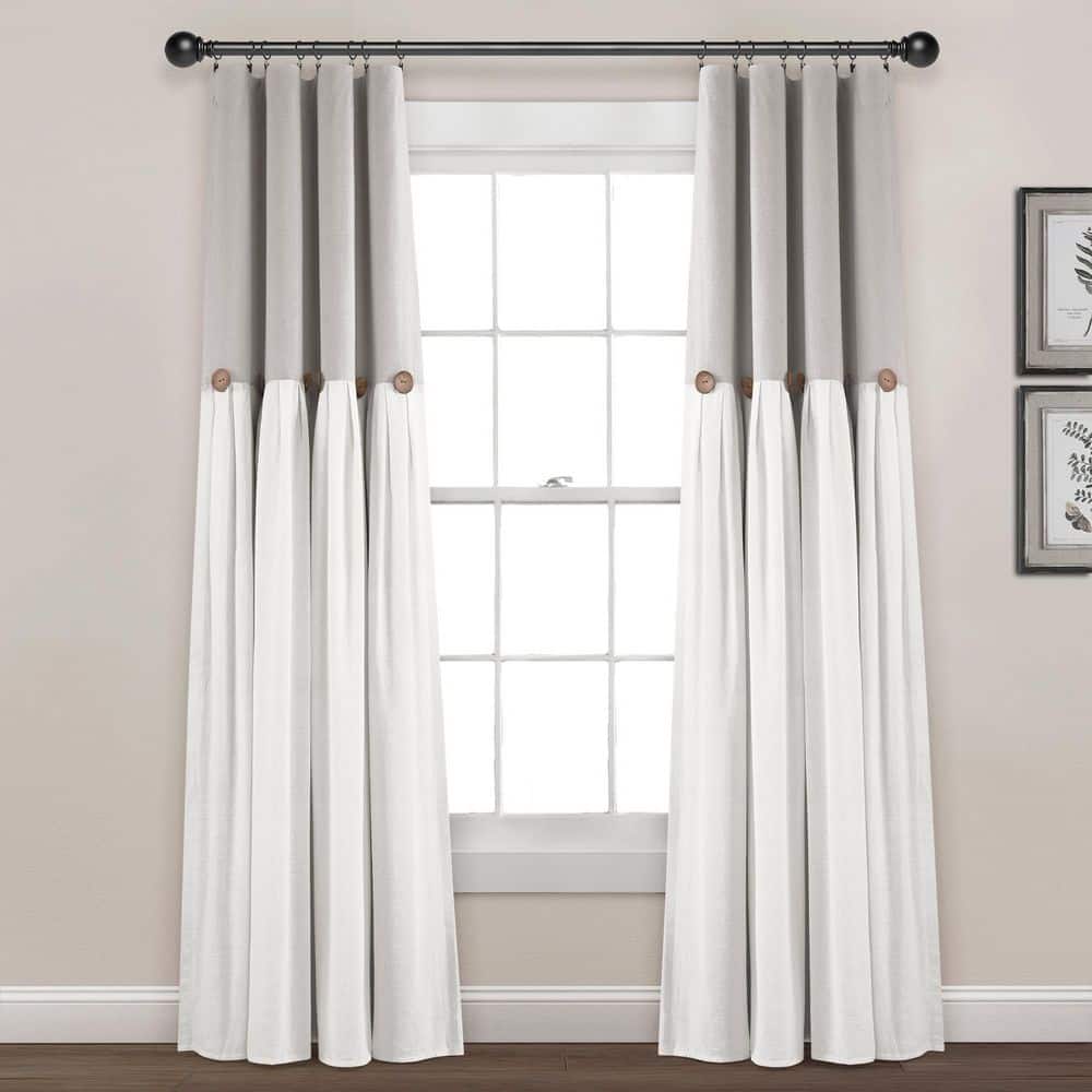 Gray and Off-White Linen Button Blackout Curtain Panel 40" x 84"