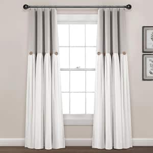 Linen Button 100% Lined Gray/White 84 in. L x 40 in. W Blackout Single Panel Window Curtain