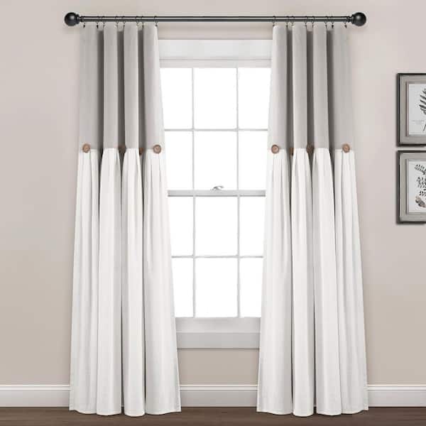 HOMEBOUTIQUE Linen Button 100% Lined Gray/White 84 in. L x 40 in. W Blackout Single Panel Window Curtain