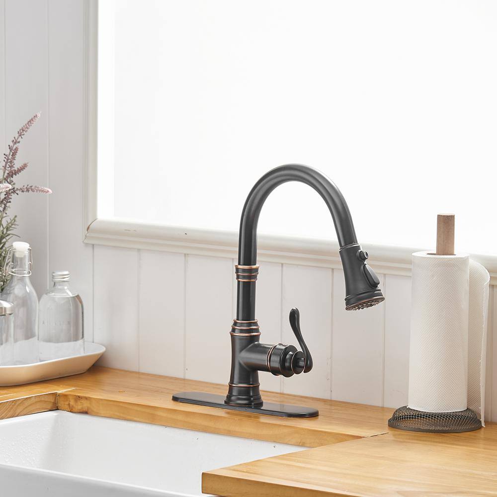 Oil-Rubbed Bronze Pull-Down Kitchen Faucet with Spray