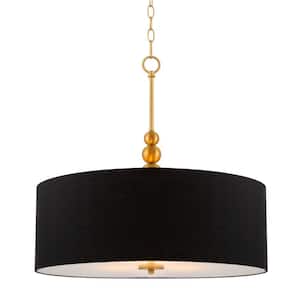 Adelade 60-Watt 3-Light Warm Brass Contemporary Chandelier with Black Shade, No Bulb Included
