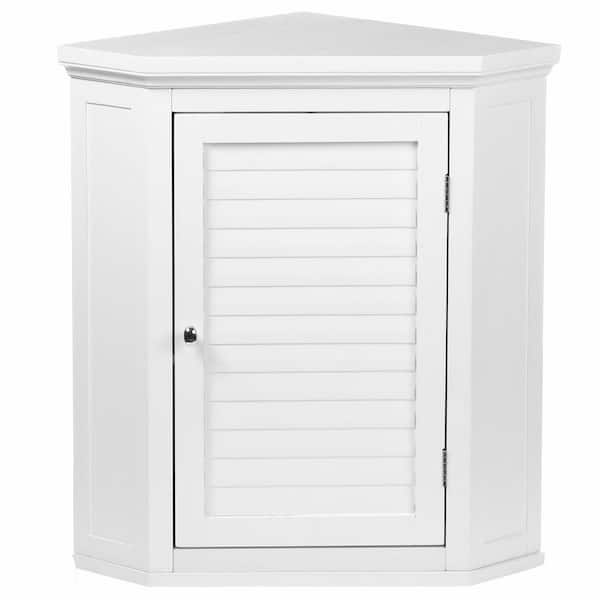 Elegant Home Fashions Simon 22 1 2 In W X 24 In H X 15 In D Corner Bathroom Storage Wall Cabinet With Shutter Door In White Hdt587 The Home Depot