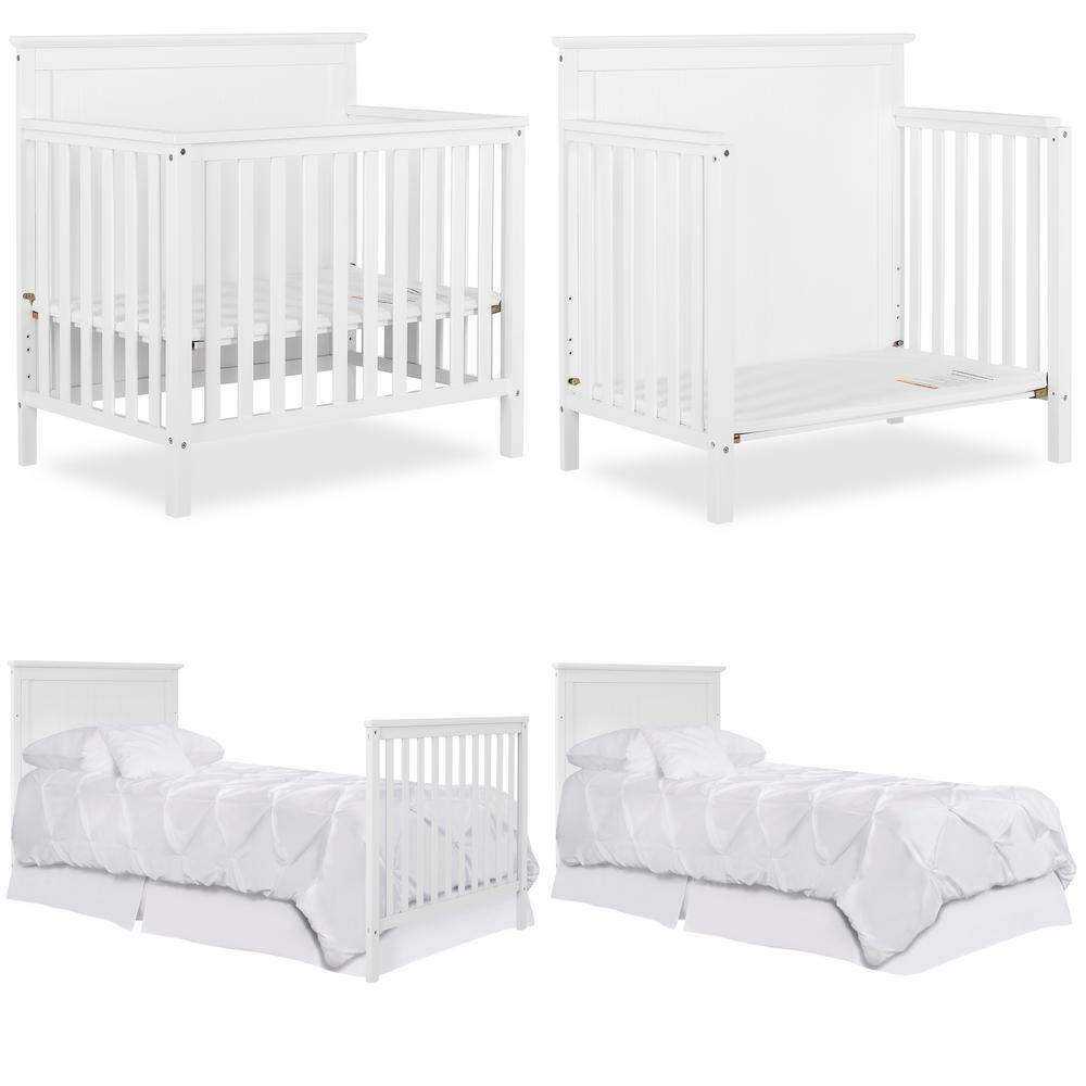 Ava White Pinewood 4-in-1 Convertible Mini Crib