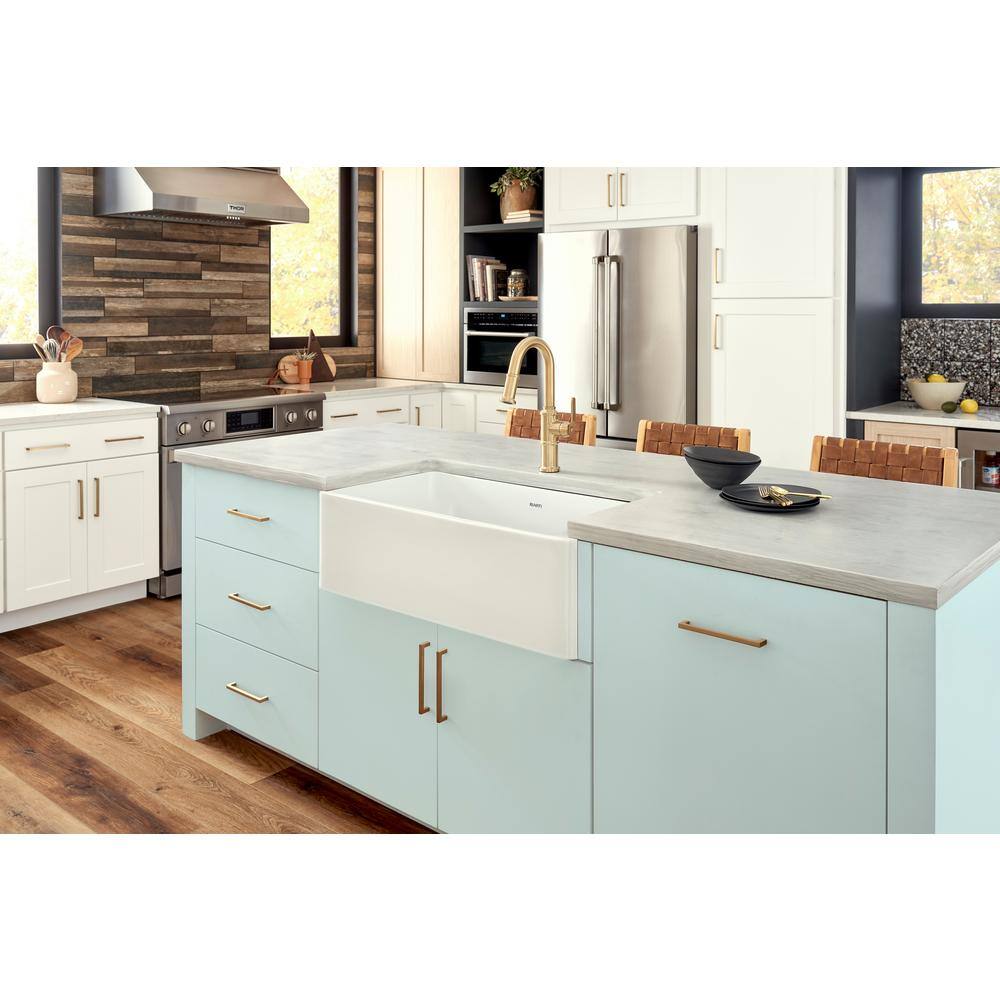 Ruvati 33" White Fireclay Reversible Farmhouse Kitchen Sink