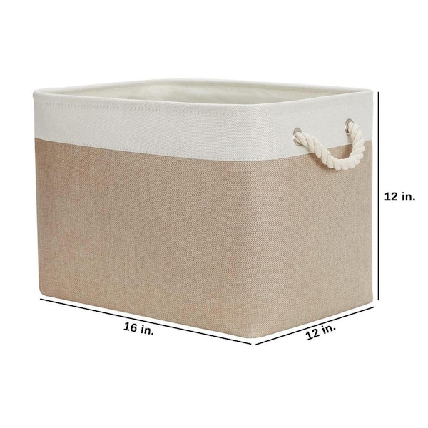 Beige 16 in. x 12 in. Fabric Decorative Basket Set of 2 with